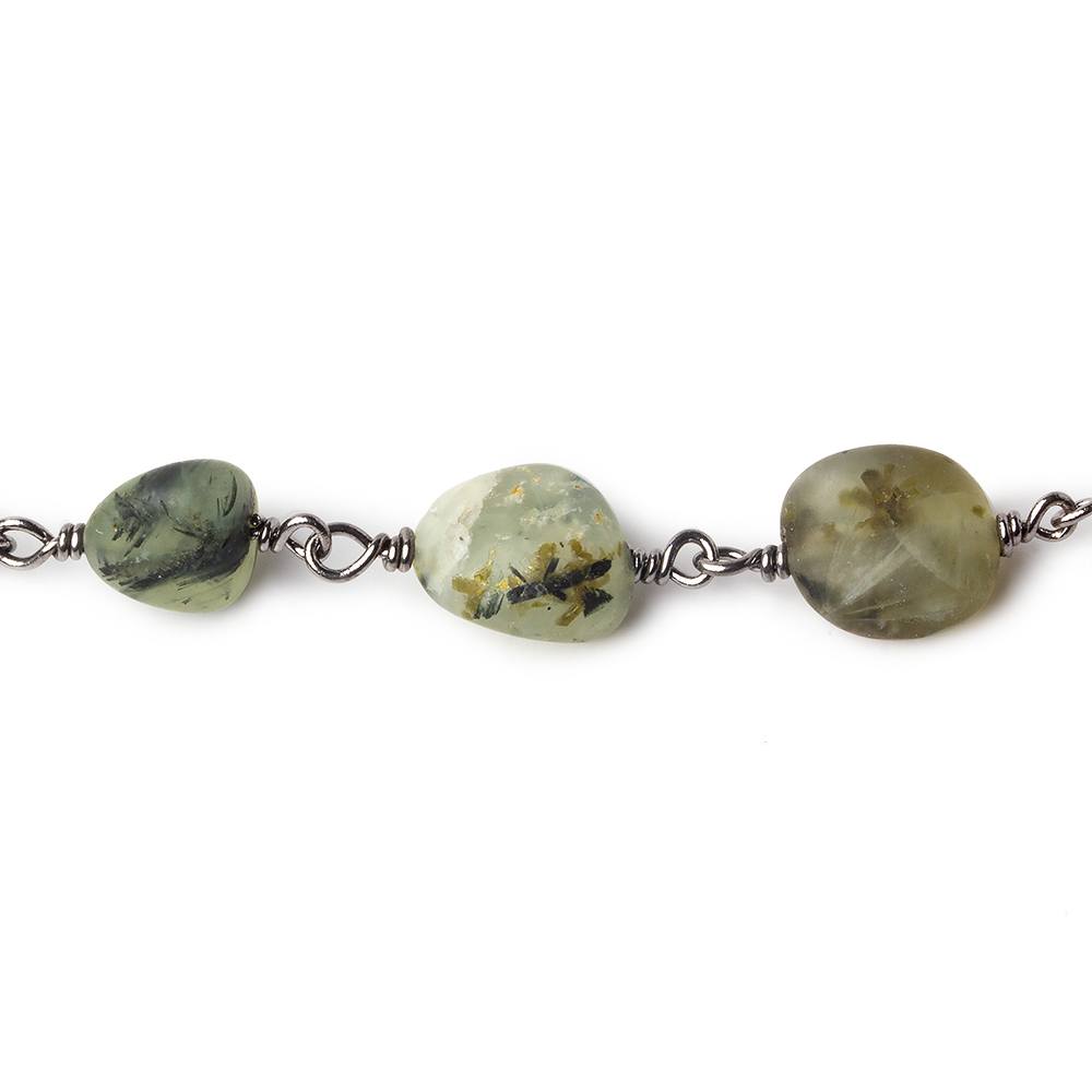 9x6-12x9mm Matte Dendritic Prehnite plain nugget Black Gold plated Chain by the foot (ONLINE ORDER ONLY)
