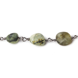 9x6-12x9mm Matte Dendritic Prehnite plain nugget Black Gold plated Chain by the foot (ONLINE ORDER ONLY)