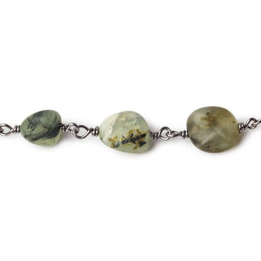 9x6-12x9mm Matte Dendritic Prehnite plain nugget Black Gold plated Chain by the foot (ONLINE ORDER ONLY)