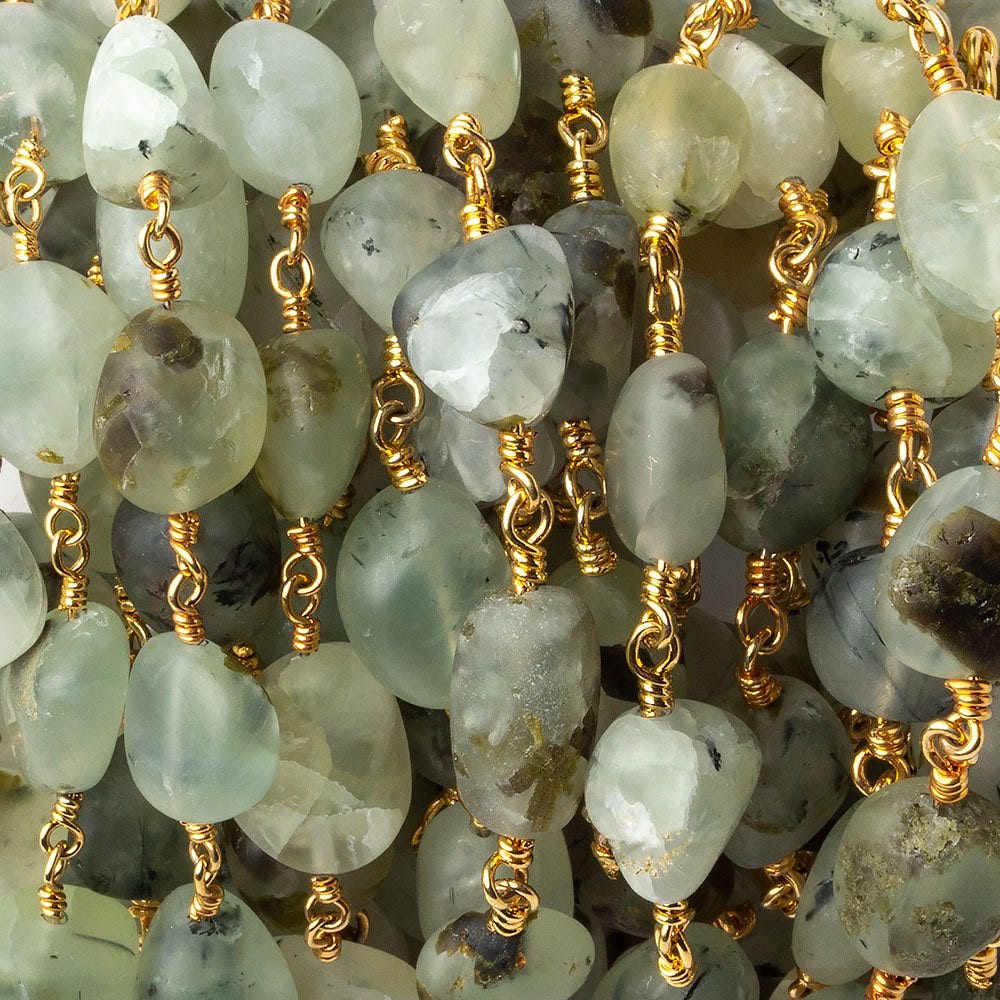 9x6-12x9mm Matte Dendritic Prehnite plain nugget Gold plated Chain by the foot (ONLINE ORDER ONLY)