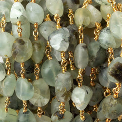 9x6-12x9mm Matte Dendritic Prehnite plain nugget Gold plated Chain by the foot (ONLINE ORDER ONLY)