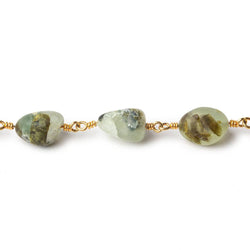 9x6-12x9mm Matte Dendritic Prehnite plain nugget Gold plated Chain by the foot (ONLINE ORDER ONLY)