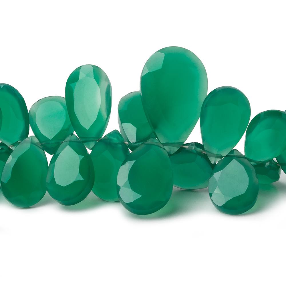 9x6-17x11mm Green Onyx Bezel Faceted Pear Beads 8 inch 66 pieces (ONLINE ORDER ONLY)
