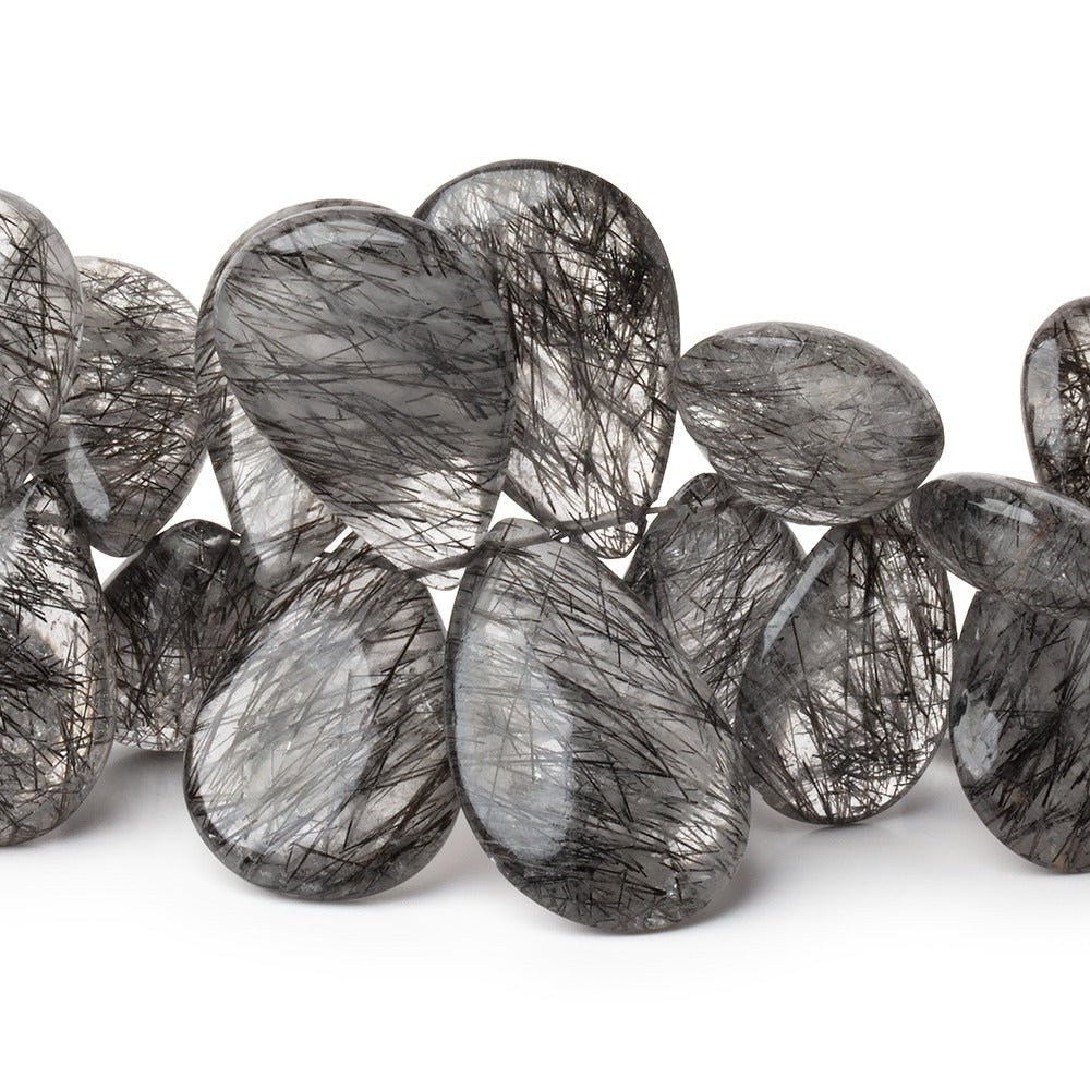 9x6-22x14mm Black Tourmalinated Quartz Plain Pears 12 inch 80 Beads (ONLINE ORDER ONLY)