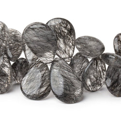 9x6-22x14mm Black Tourmalinated Quartz Plain Pears 12 inch 80 Beads (ONLINE ORDER ONLY)