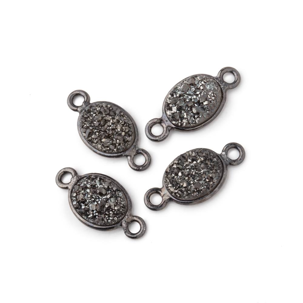9x6mm Black Gold Bezel Metallic Platinum Drusy Oval Connector Set of 4 Pieces (ONLINE ORDER ONLY)