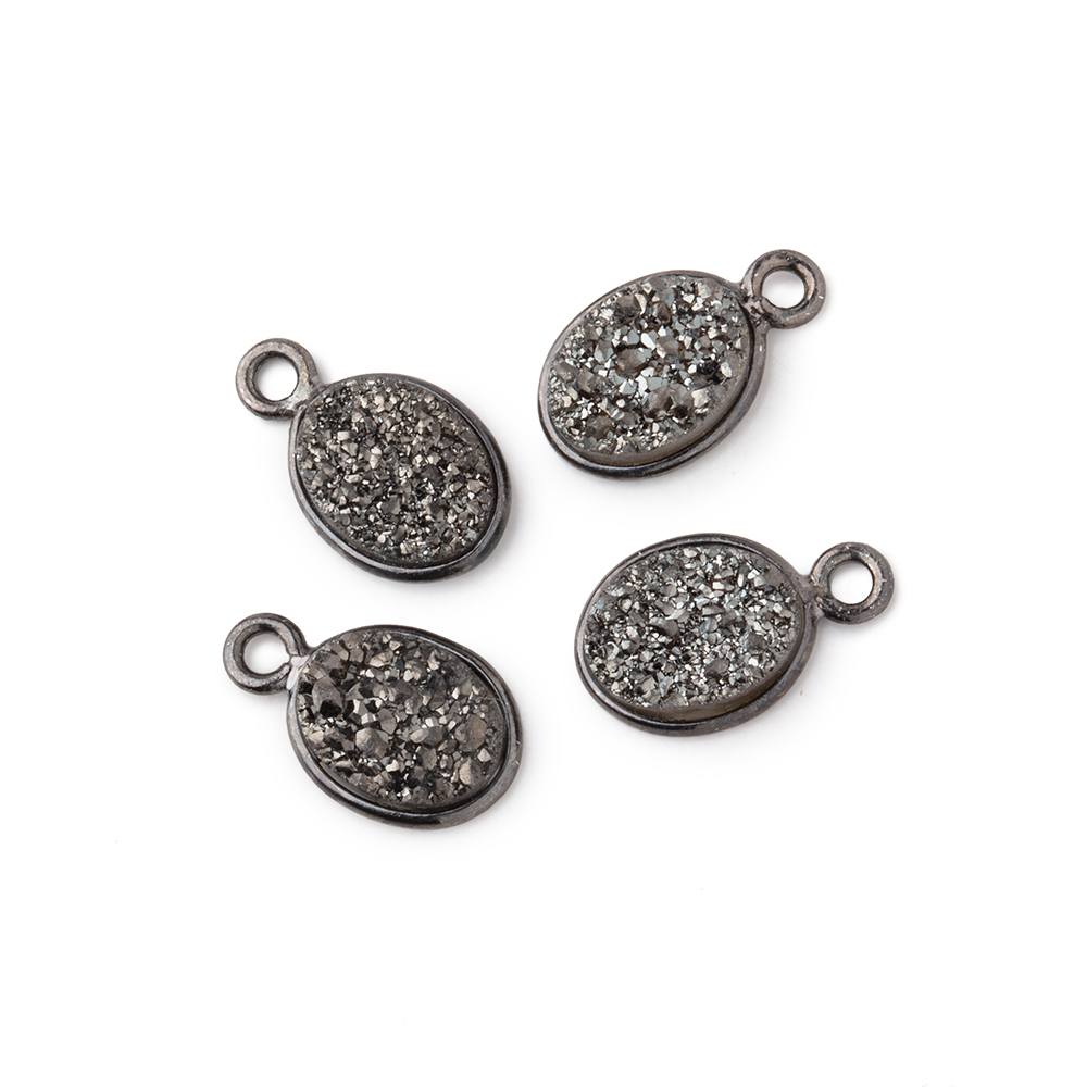9x6mm Black Gold Bezel Metallic Platinum Drusy Oval Pendant Set of 4 Pieces (ONLINE ORDER ONLY)