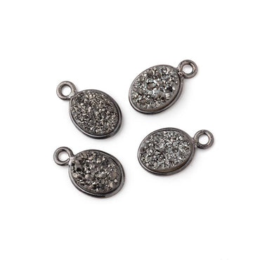 9x6mm Black Gold Bezel Metallic Platinum Drusy Oval Pendant Set of 4 Pieces (ONLINE ORDER ONLY)