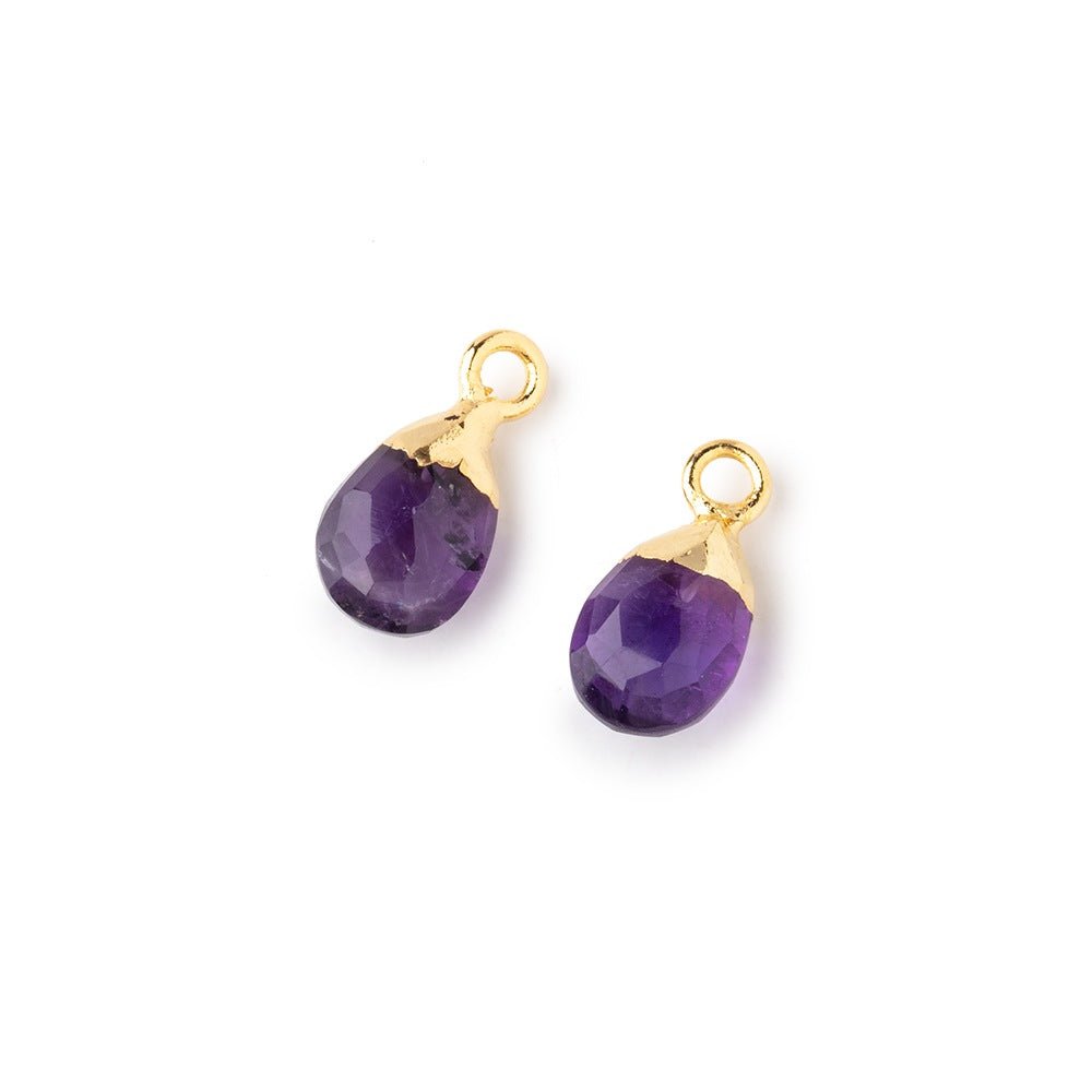 9x6mm Gold Leafed Amethyst Faceted Pear Set of 2 Pendants (ONLINE ORDER ONLY)
