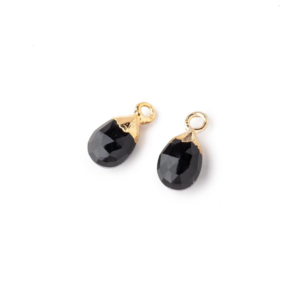 9x6mm Gold Leafed Black Onyx Faceted Pear Set of 2 Pendants (ONLINE ORDER ONLY)