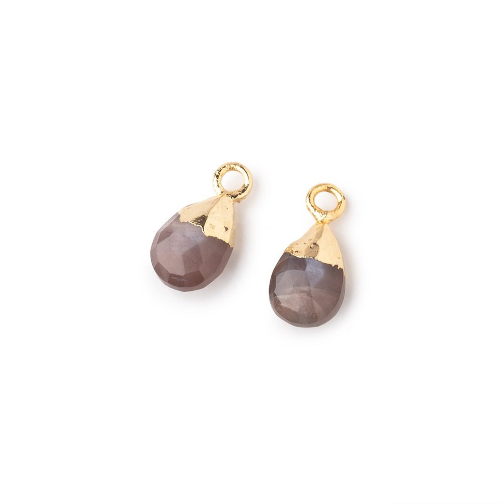 9x6mm Gold Leafed Chocolate Moonstone Faceted Pear Set of 2 Pendants (ONLINE ORDER ONLY)