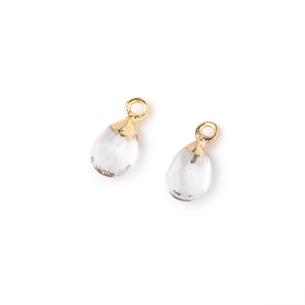 9x6mm Gold Leafed Crystal Quartz Faceted Pear Set of 2 Pendants (ONLINE ORDER ONLY)