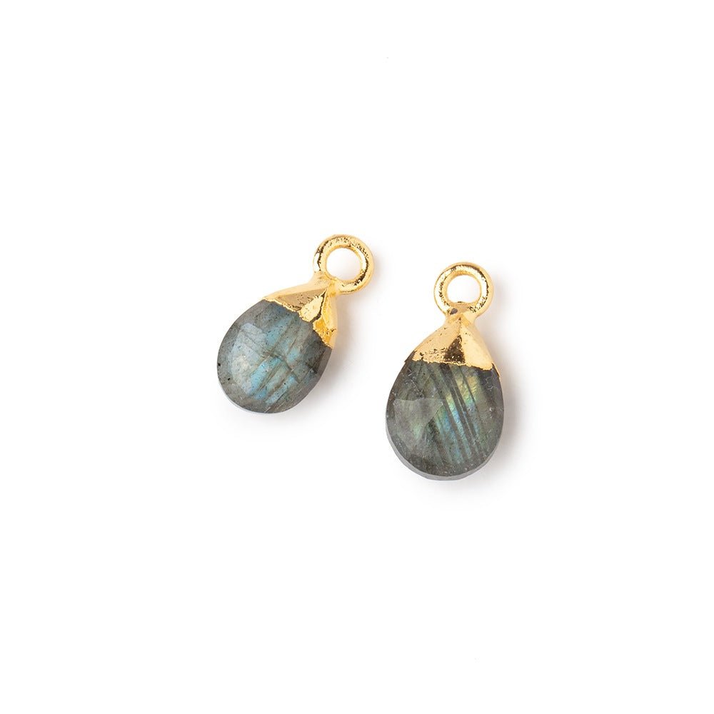9x6mm Gold Leafed Labradorite Faceted Pear Set of 2 Pendants (ONLINE ORDER ONLY)