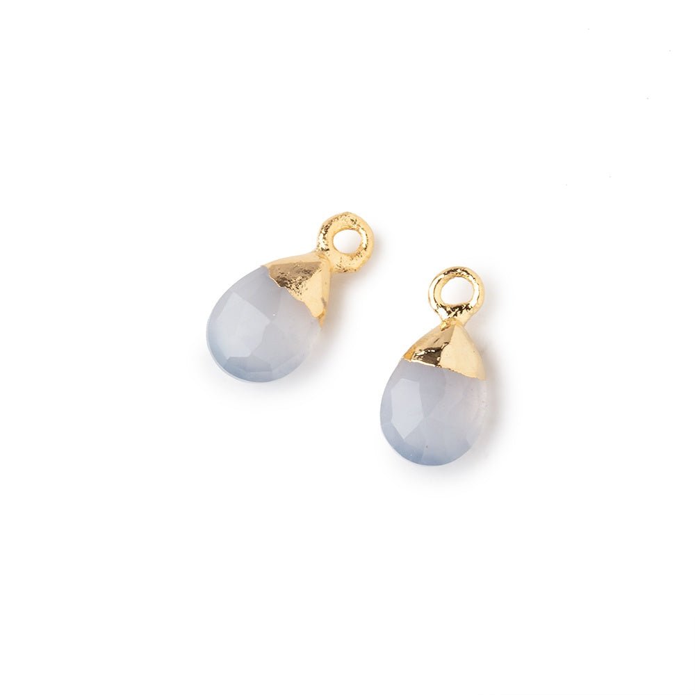 9x6mm Gold Leafed Natural Chalcedony Faceted Pear Set of 2 Pendants (ONLINE ORDER ONLY)
