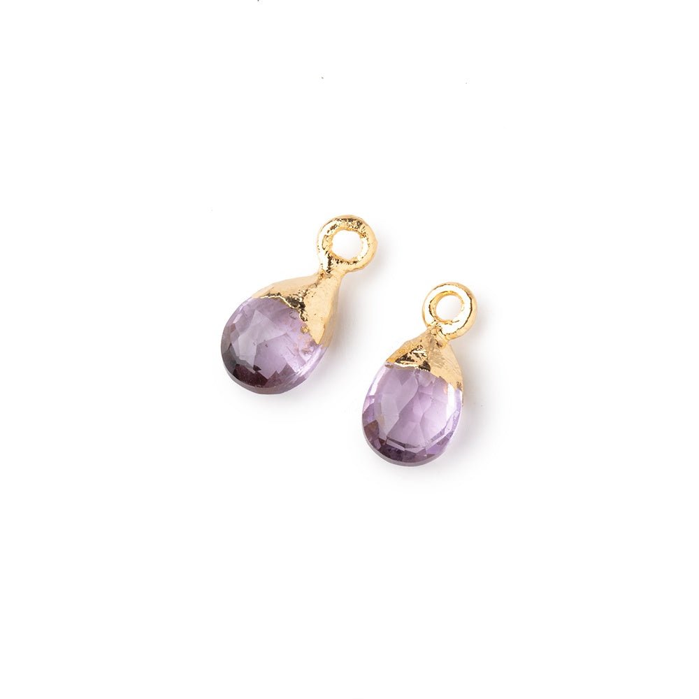 9x6mm Gold Leafed Pink Amethyst Faceted Pear Set of 2 Pendants (ONLINE ORDER ONLY)