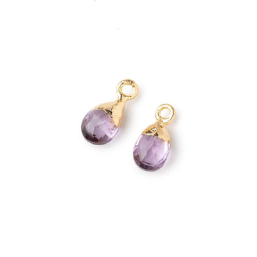 9x6mm Gold Leafed Pink Amethyst Faceted Pear Set of 2 Pendants (ONLINE ORDER ONLY)