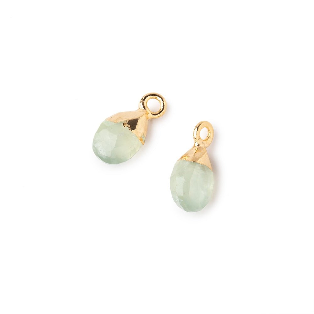 9x6mm Gold Leafed Prehnite Faceted Pear Set of 2 Pendants (ONLINE ORDER ONLY)
