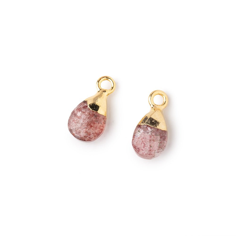 9x6mm Gold Leafed Strawberry Quartz Faceted Pear Set of 2 Pendants (ONLINE ORDER ONLY)