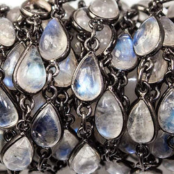 9x6mm Rainbow Moonstone Black Gold Bezel Chain by the foot (ONLINE ORDER ONLY)