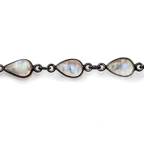 9x6mm Rainbow Moonstone Black Gold Bezel Chain by the foot (ONLINE ORDER ONLY)