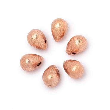 9x6mm Rose Gold Plated Copper Brushed Tear Drop Set of 6 Beads (ONLINE ORDER ONLY)