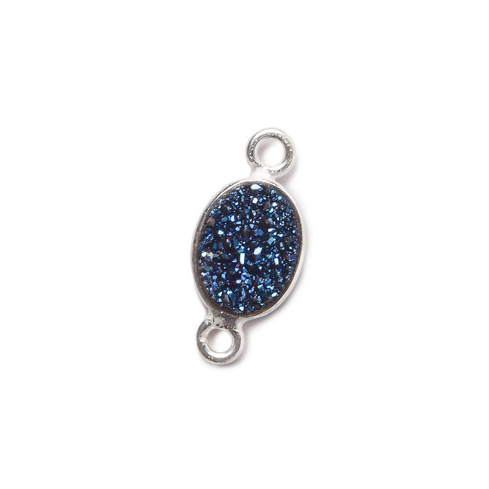 9x6mm Silver .925 Bezel Mystic Aegean Blue Drusy Oval Connector Set of 4 Pieces (ONLINE ORDER ONLY)