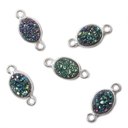9x6mm Silver .925 Bezel Mystic Mermaid Green Drusy Oval Connector 1 piece (ONLINE ORDER ONLY)