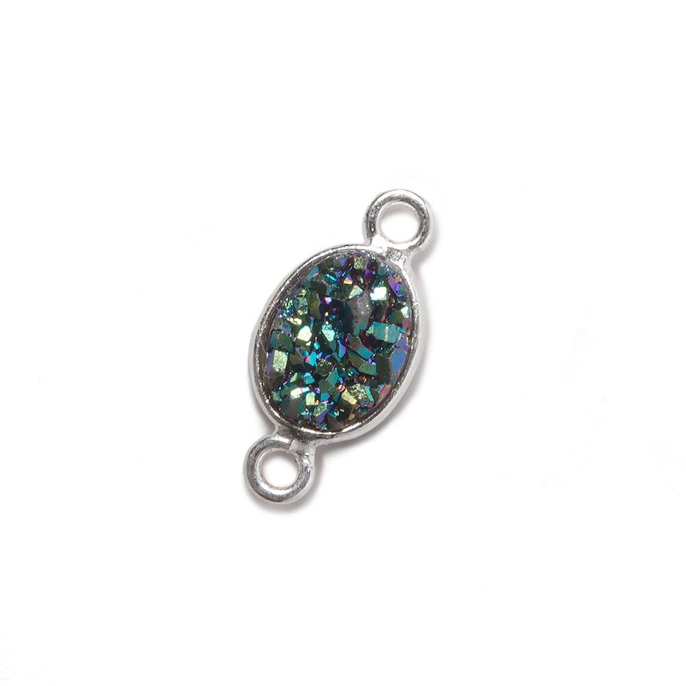 9x6mm Silver .925 Bezel Mystic Mermaid Green Drusy Oval Connector 1 piece (ONLINE ORDER ONLY)