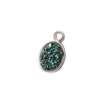 9x6mm Silver .925 Bezel Mystic Mermaid Green Drusy Oval Pendant Set of 4 Pieces (ONLINE ORDER ONLY)