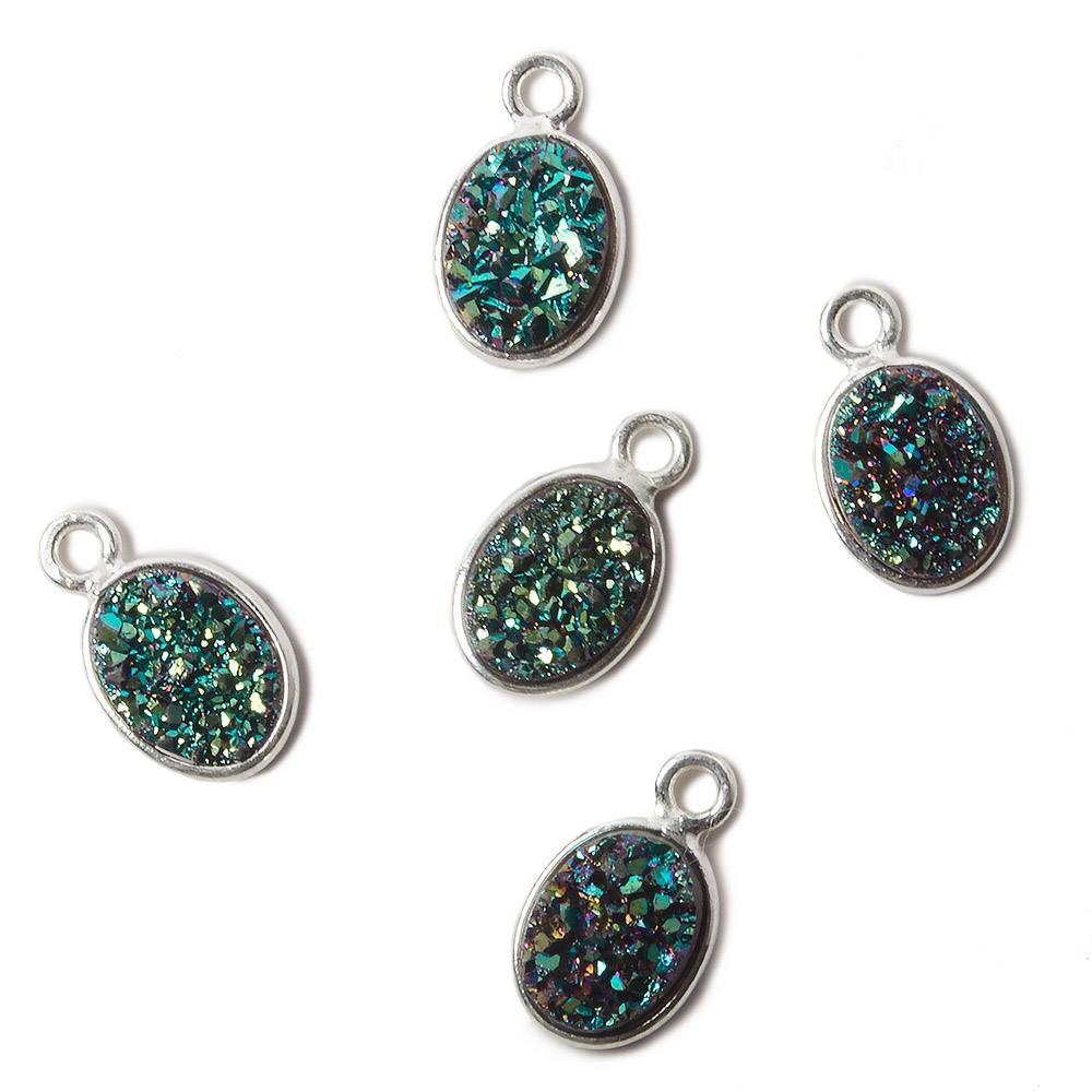 9x6mm Silver .925 Bezel Mystic Mermaid Green Drusy Oval Pendant Set of 4 Pieces (ONLINE ORDER ONLY)