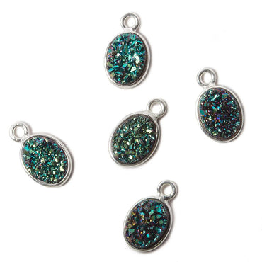 9x6mm Silver .925 Bezel Mystic Mermaid Green Drusy Oval Pendant Set of 4 Pieces (ONLINE ORDER ONLY)