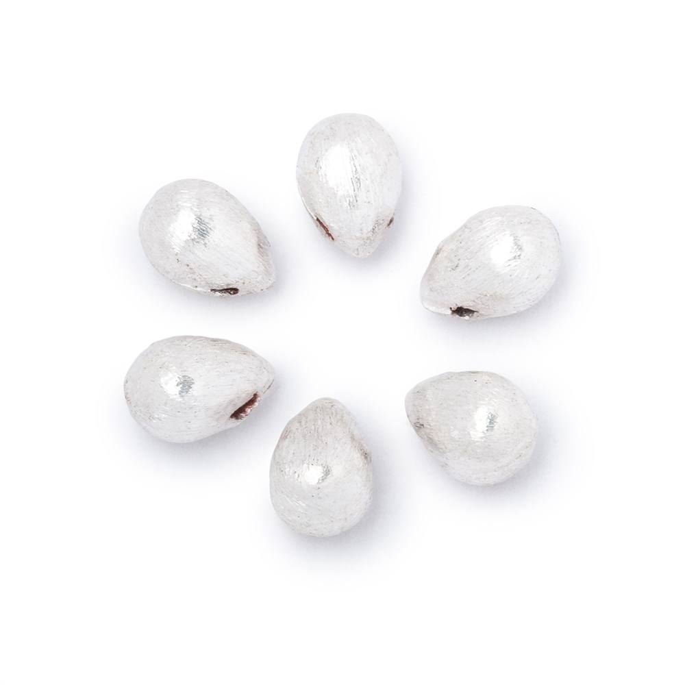 9x6mm Sterling Silver Plated Copper Brushed Tear Drop Set of 6 Beads (ONLINE ORDER ONLY)
