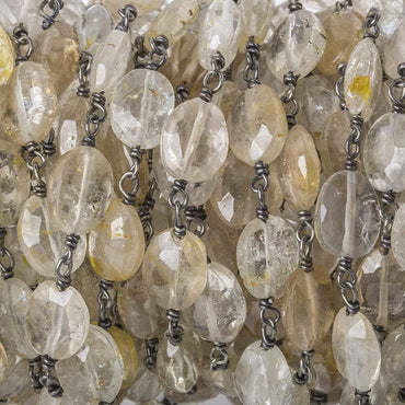 9x7-10x8mm Multi Topaz faceted oval Black Gold .925 Silver Chain by the foot 19 beads A (ONLINE ORDER ONLY)