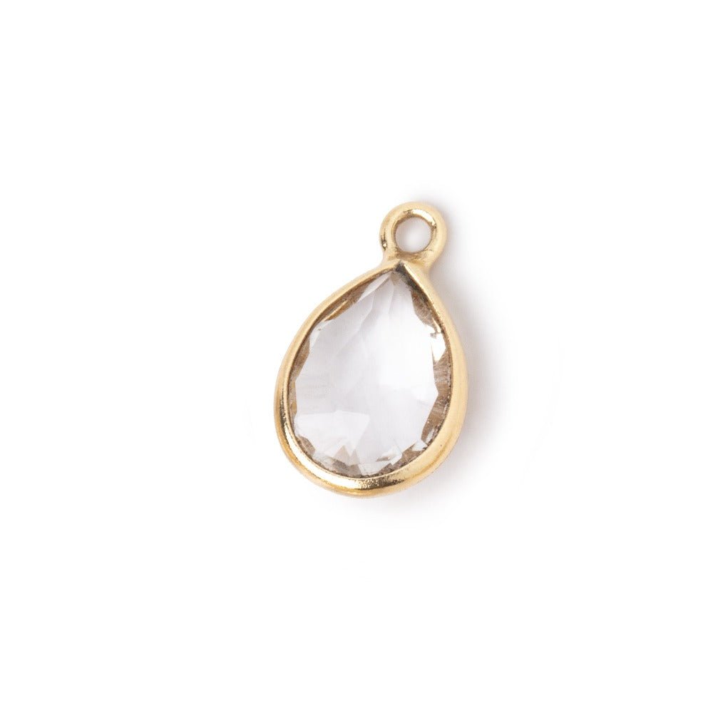 9x7-10x8mm Vermeil Bezel Crystal Quartz faceted pear Pendant 1 focal bead (ONLINE ORDER ONLY)
