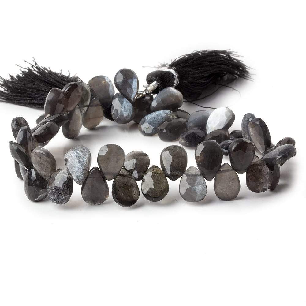 9x7-11x7mm Platinum Grey Moonstone faceted pears 8 inch 49 beads (ONLINE ORDER ONLY)
