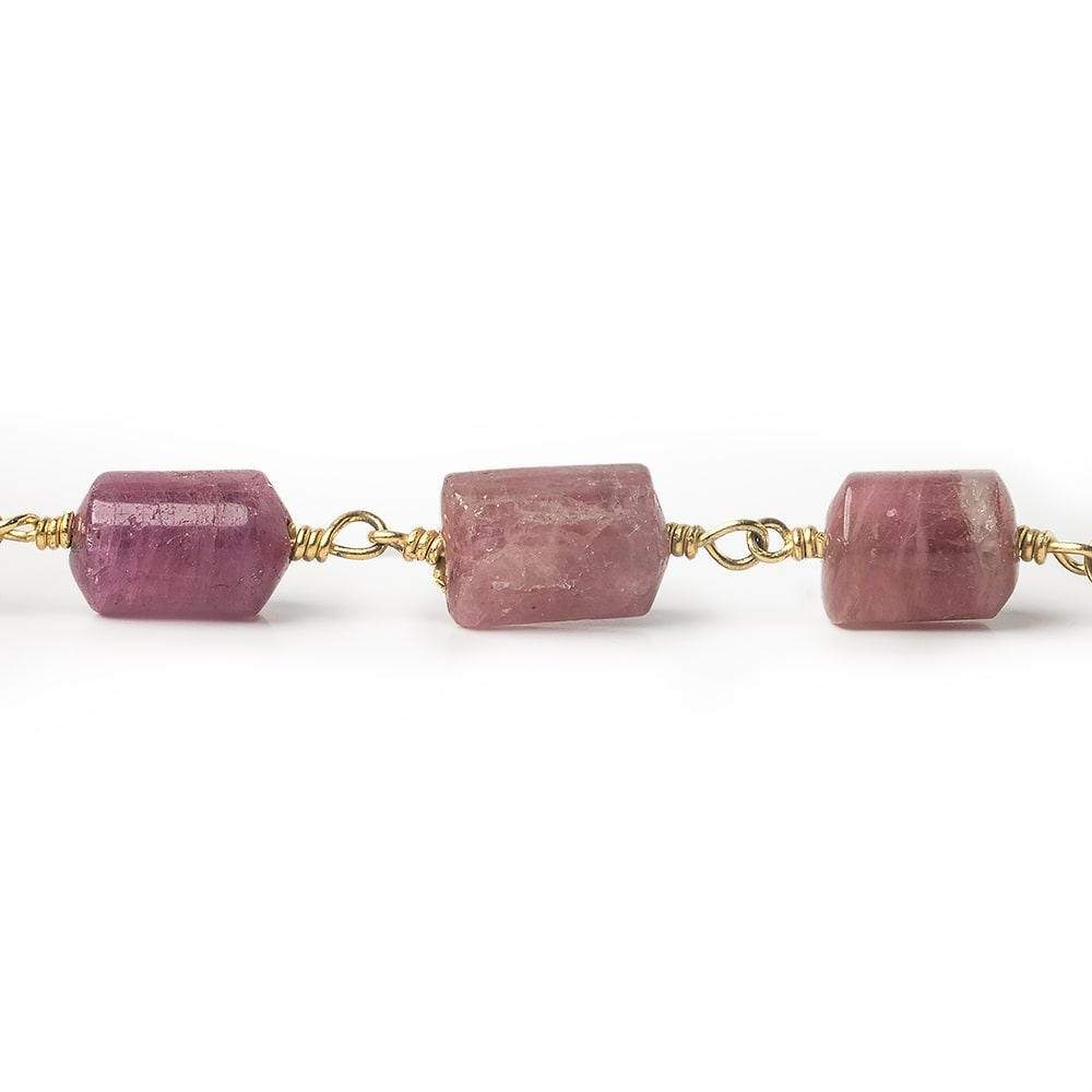 9x7-11x7mm Rubelite Tourmaline Plain Cylinder Tube Vermeil Chain by the foot 18 pieces (ONLINE ORDER ONLY)