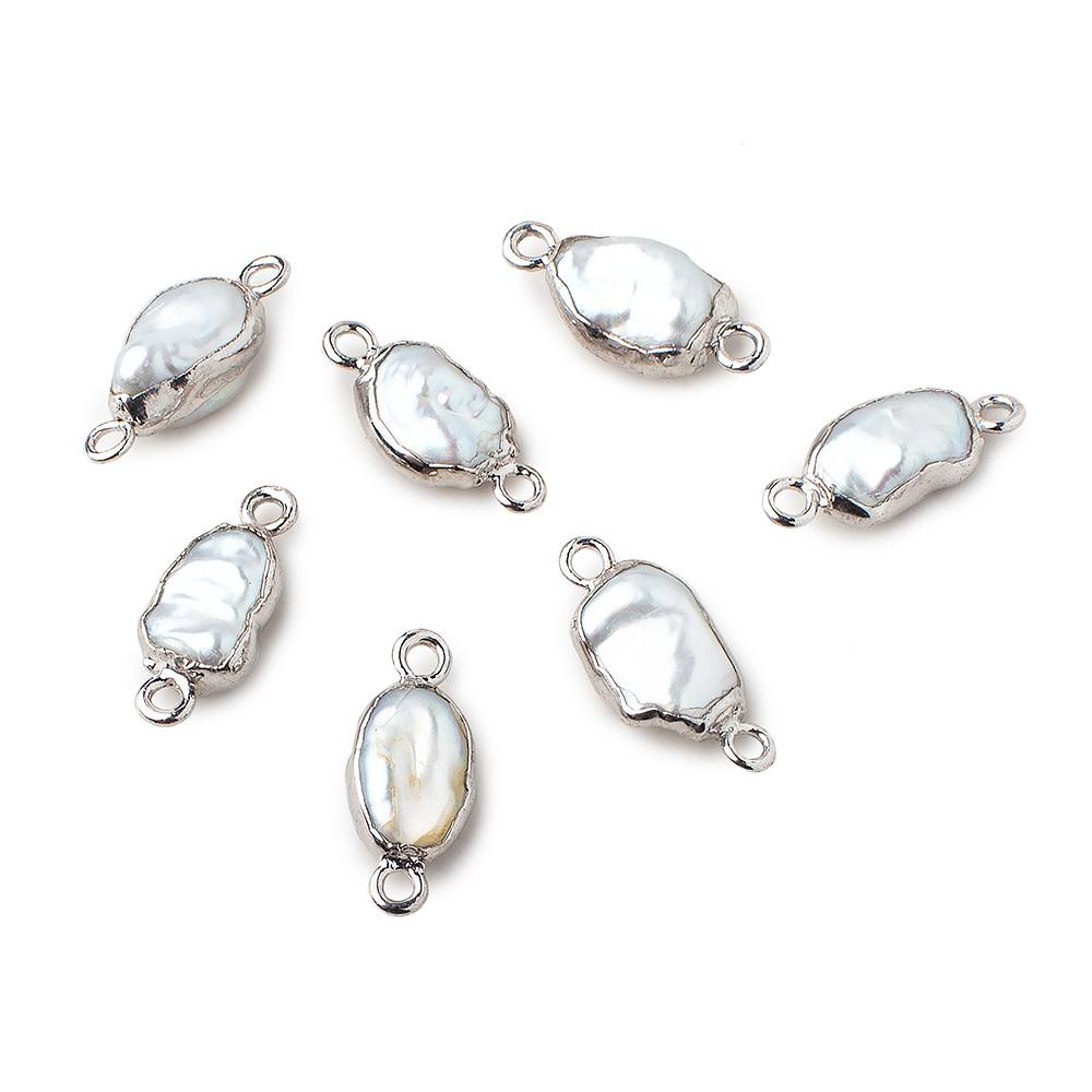 9x7-11x7mm Silver Leafed White Keshi Freshwater Pearl connector 1 piece (ONLINE ORDER ONLY)