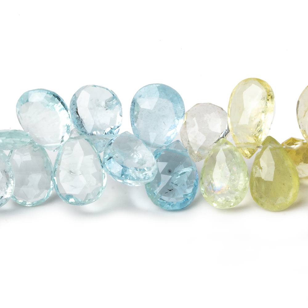 9x7-11x8mm Aquamarine & Multi Beryl faceted pear beads 18 inch 140 beads AA (ONLINE ORDER ONLY)