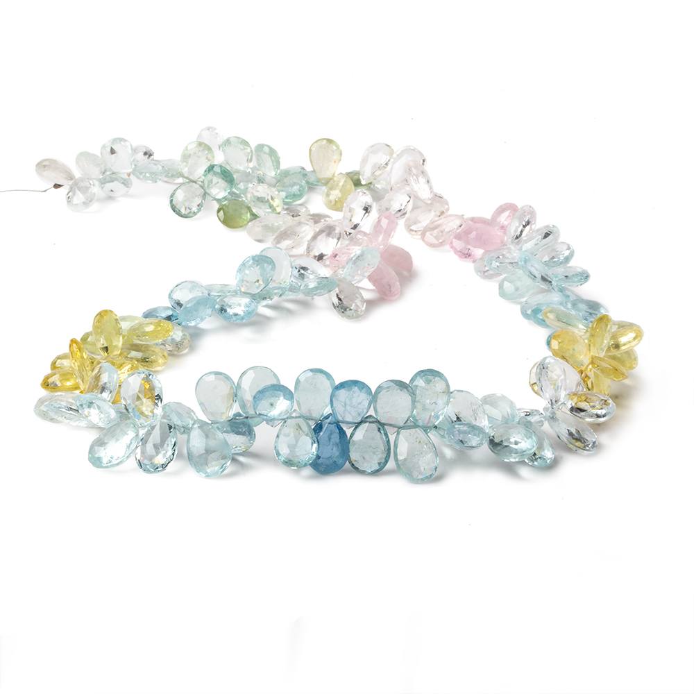 9x7-11x8mm Aquamarine & Multi Beryl faceted pear beads 18 inch 140 beads AA (ONLINE ORDER ONLY)