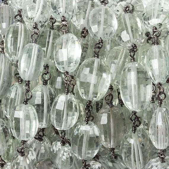 9x7-11x8mm Prasiolite faceted oval Black Gold .925 Chain by the foot 21 beads (ONLINE ORDER ONLY)