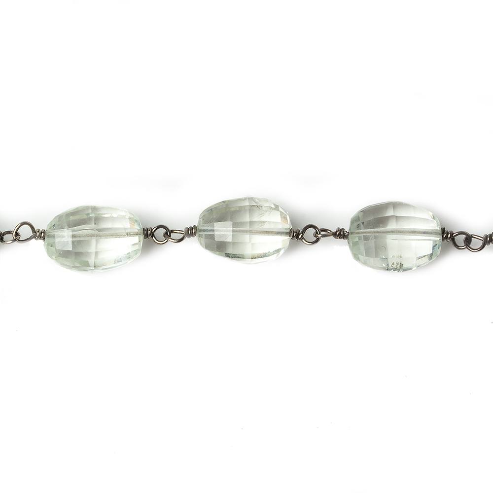9x7-11x8mm Prasiolite faceted oval Black Gold .925 Chain by the foot 21 beads (ONLINE ORDER ONLY)