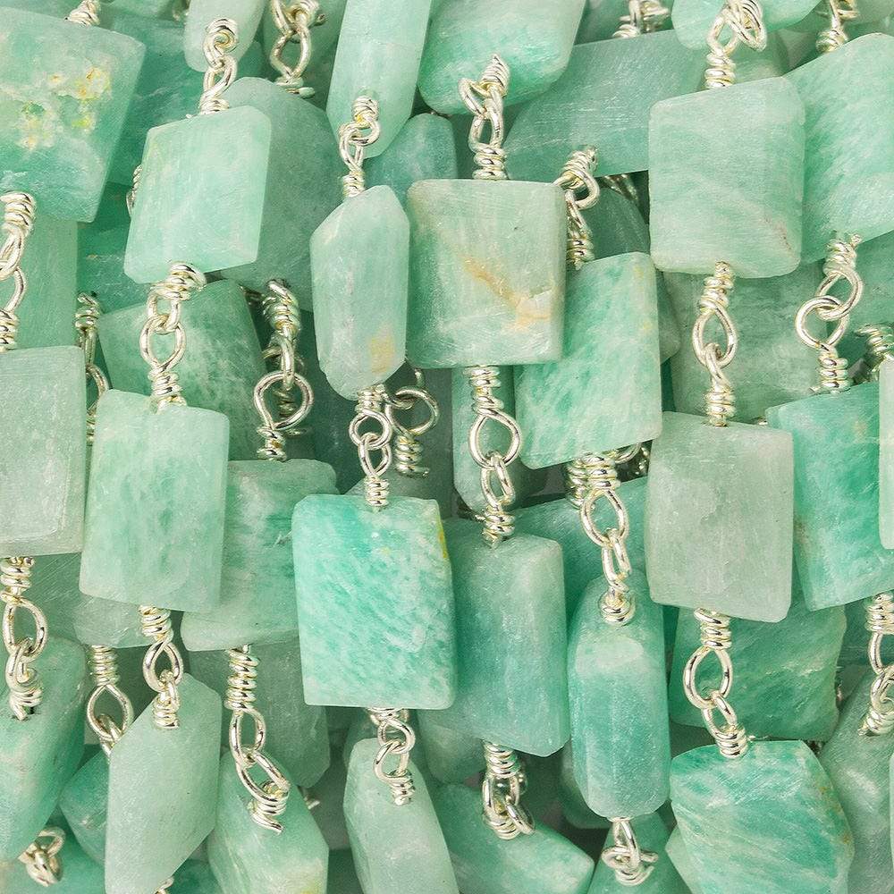 9x7mm - 11x9mm Matte Amazonite Bevel Faceted Rectangle Silver plated Chain (ONLINE ORDER ONLY)