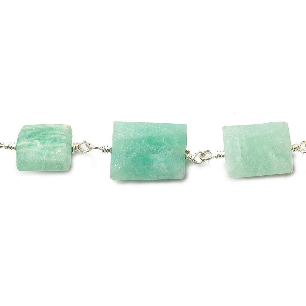 9x7mm - 11x9mm Matte Amazonite Bevel Faceted Rectangle Silver plated Chain (ONLINE ORDER ONLY)