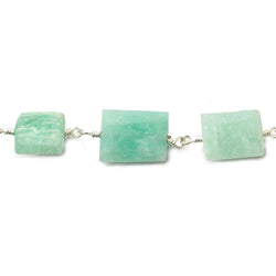 9x7mm - 11x9mm Matte Amazonite Bevel Faceted Rectangle Silver plated Chain (ONLINE ORDER ONLY)