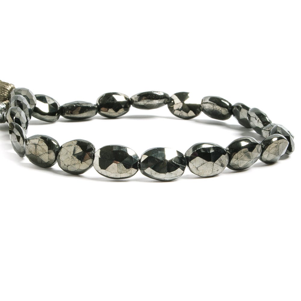 9x7 - 12x8mm Platinum Metallic Black Spinel Faceted Oval Beads 8 inch 18 pieces (ONLINE ORDER ONLY)