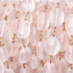 9x7-12x8mm Rose Quartz Faceted Oval Beads on Vermeil Chain (ONLINE ORDER ONLY)