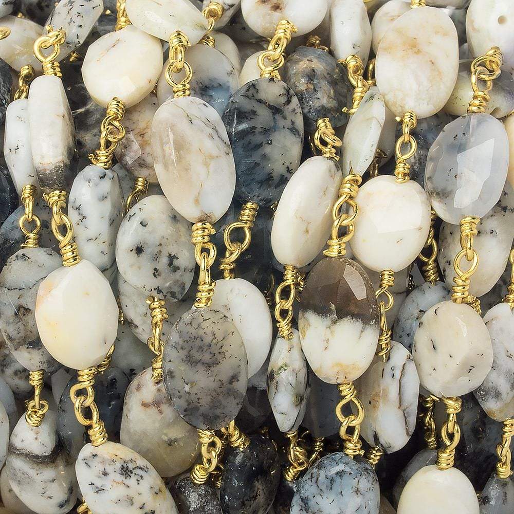 9x7-13x8mm Dendritic Opal faceted oval Gold Chain by the foot 17 pieces (ONLINE ORDER ONLY)