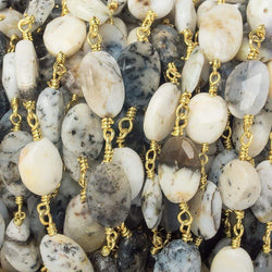 9x7-13x8mm Dendritic Opal faceted oval Gold Chain by the foot 17 pieces (ONLINE ORDER ONLY)