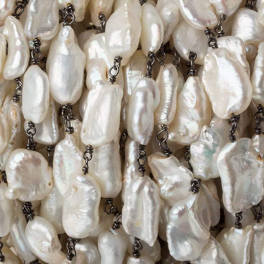 9x7-15x11mm Cream Keshi Pearl Black Gold .925 Silver Chain (ONLINE ORDER ONLY)
