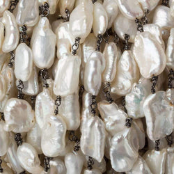 9x7-15x11mm Cream Keshi Pearl Black Gold .925 Silver Chain (ONLINE ORDER ONLY)